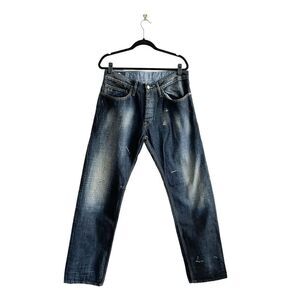 Blue Blood Mens Re-Target Denim Royal Burnt Distressed Straight Jeans Blue 33